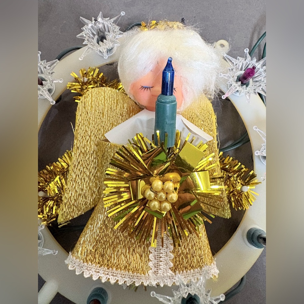 1970s rare vintage Gold Angel Tree Topper with Lights
